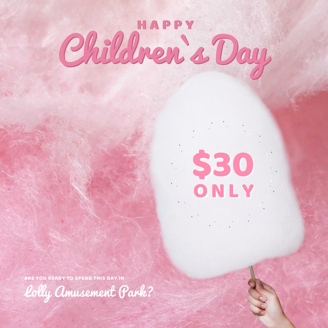 Children's day with Child holding cotton Candy Animated Post Design Template