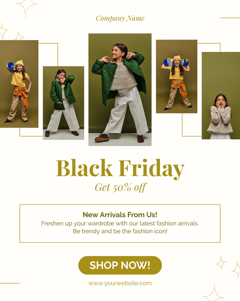 Black Friday Sale with Kids in Stylish Outfits Instagram Post Vertical Tasarım Şablonu