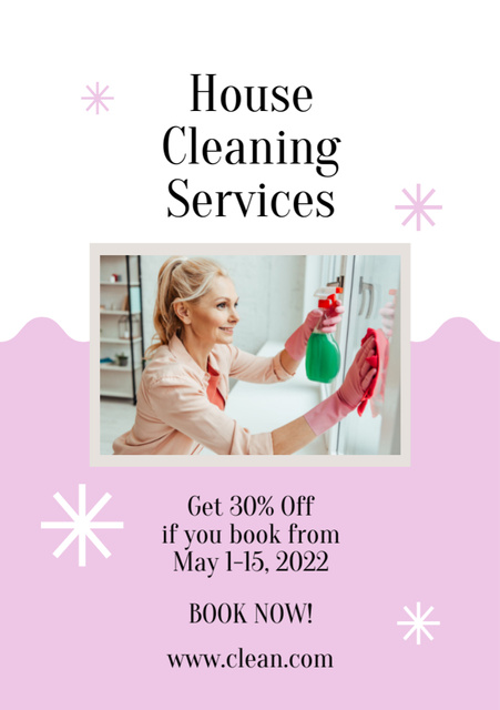 House Cleaning Service Offer with Woman Washing Window Flyer A5 Modelo de Design