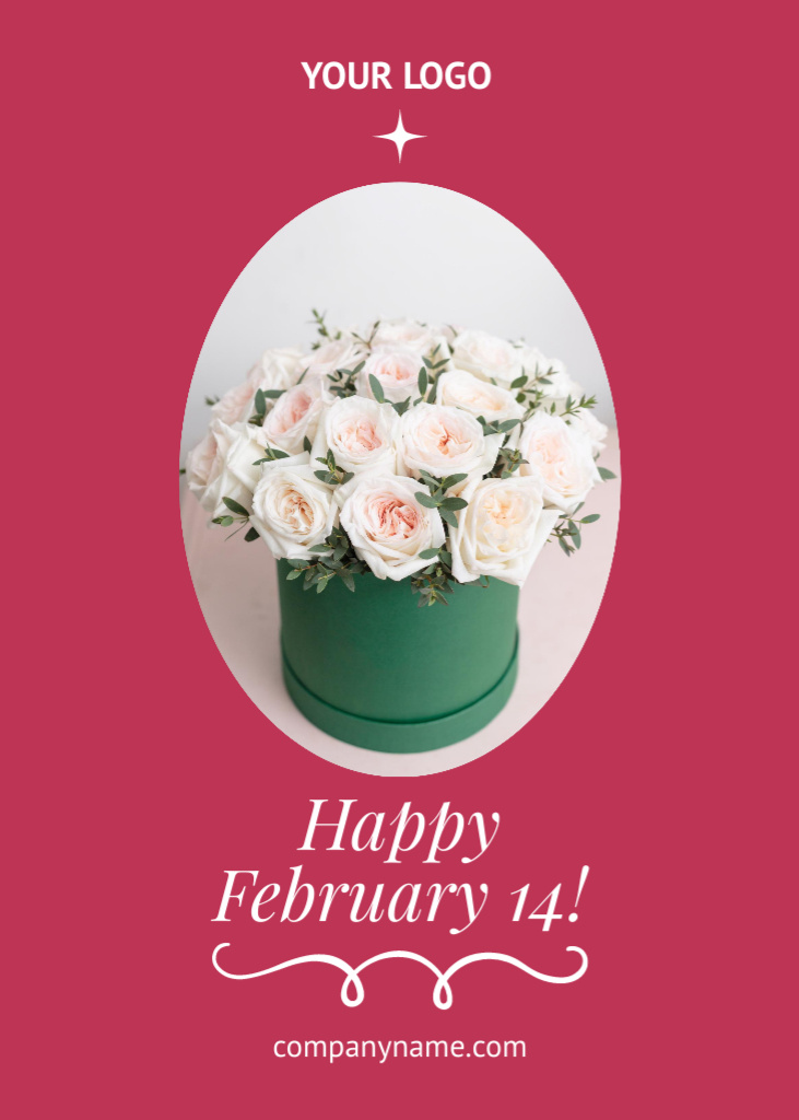 Valentine's Day Greeting with Bouquet in Box Postcard 5x7in Vertical – шаблон для дизайну