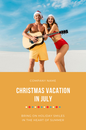 Christmas Vacation In July With Guitar At Beach Postcard 4x6in Vertical Design Template