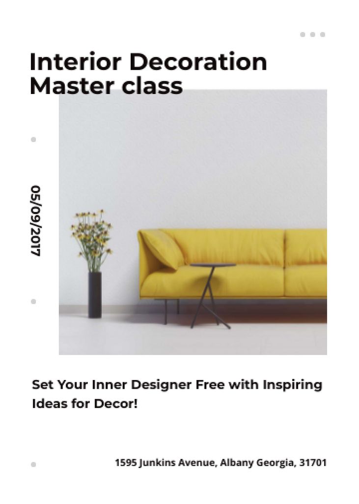 Plantilla de diseño de Interior decoration masterclass with Sofa in yellow Flayer 