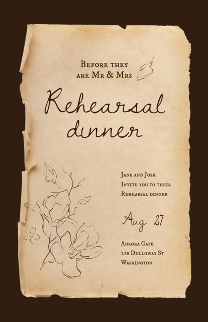 Rehearsal Dinner Announcement With Vintage Paper Invitation 5.5x8.5in Design Template