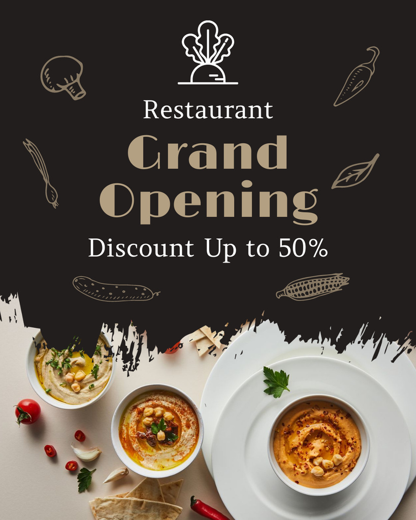 Designvorlage Restaurant Grand Opening Event With Discounts für Instagram Post Vertical