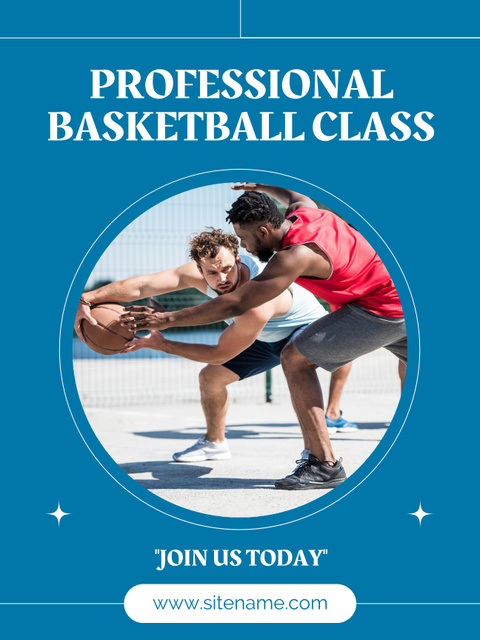 Basketball Classes Ad with Sporty Young People Poster US Design Template