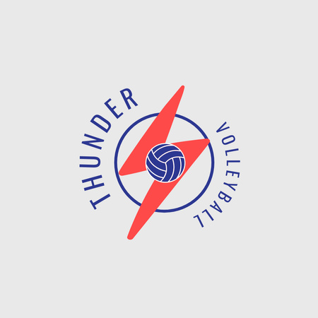 Volleyball Sport Club Emblem with Red Lightning Logo 1080x1080pxデザインテンプレート