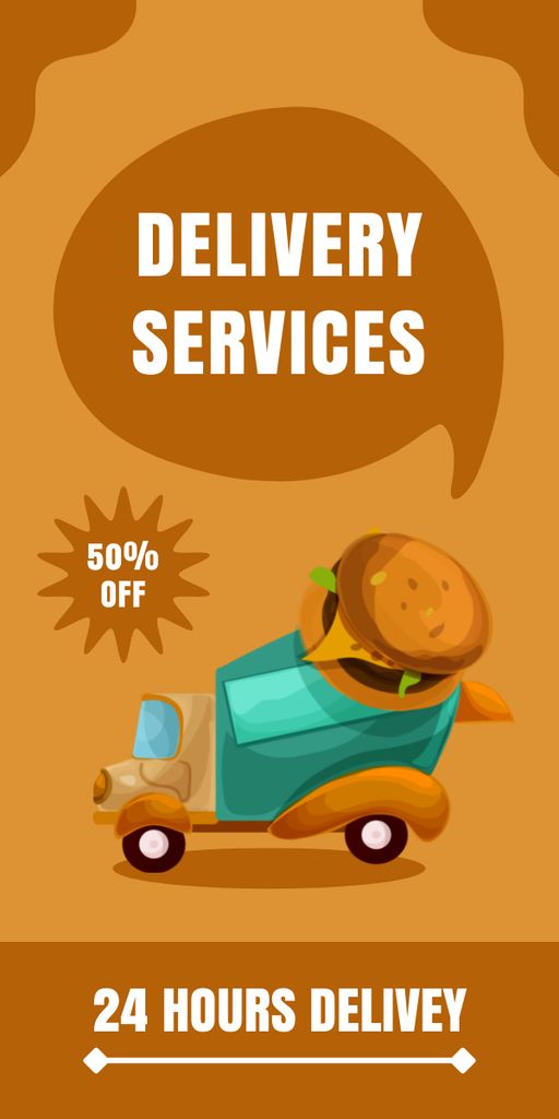 Ad of Delivery Services with Burger on Moped Graphic Modelo de Design