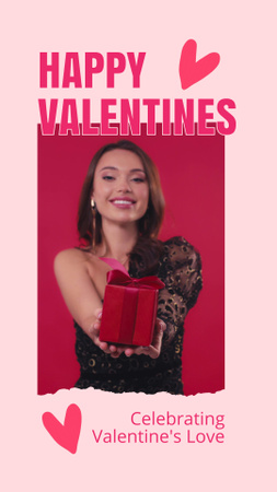 Ontwerpsjabloon van Instagram Video Story van Valentijnsdag vieren met oprechte wensen en cadeau