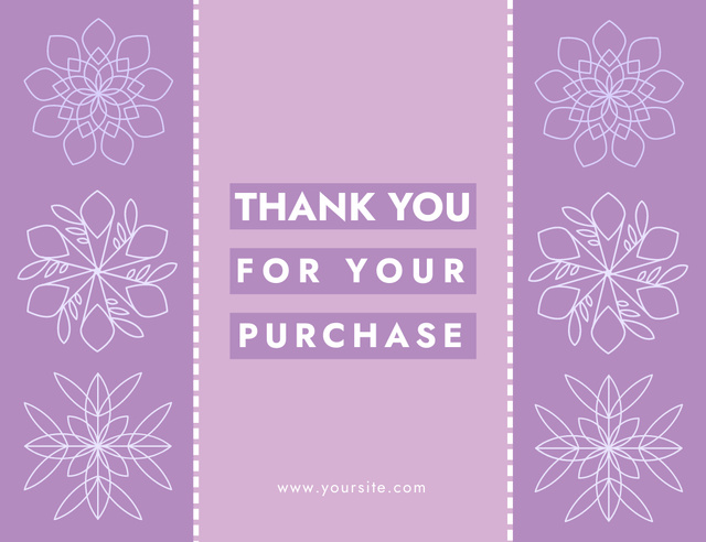Thank You Message with Geometric Flowers on Violet Thank You Card 5.5x4in Horizontal Design Template