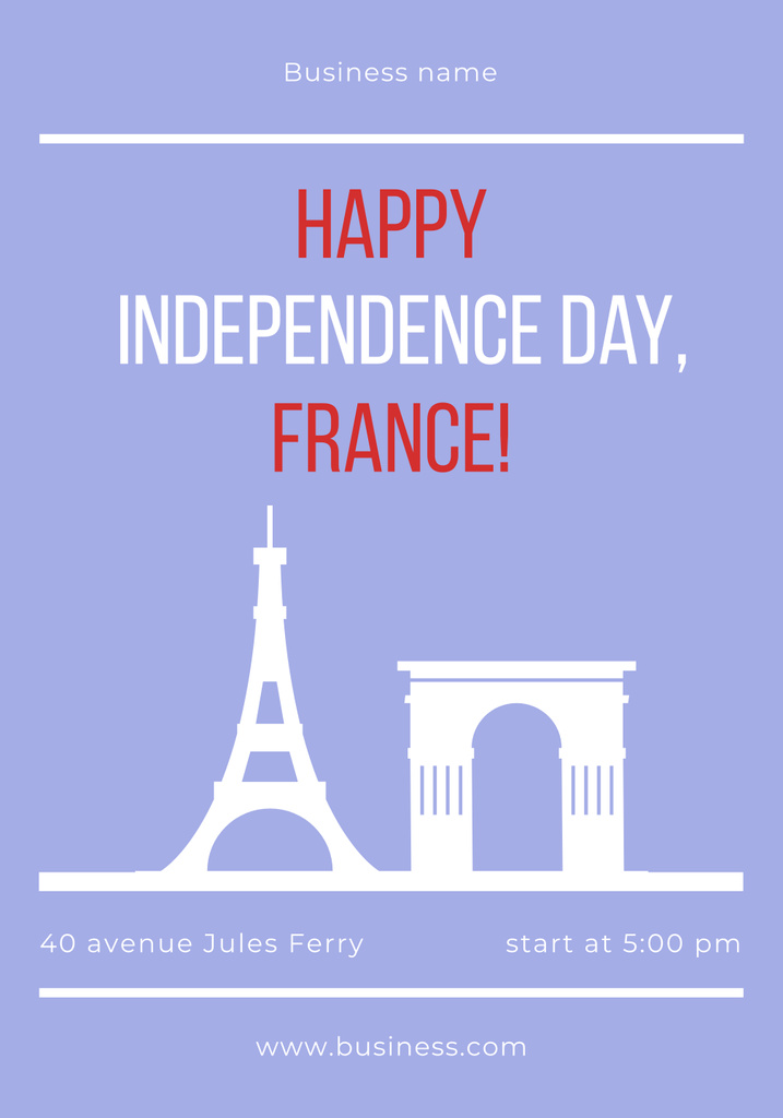 French Independence Day Celebration Announcement Poster 28x40in Design Template