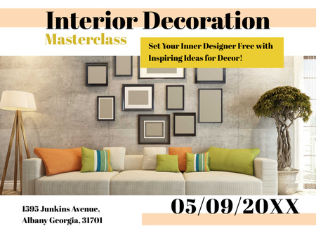 Plantilla de diseño de Interior Decoration Masterclass Offer Postcard 4.2x5.5in 