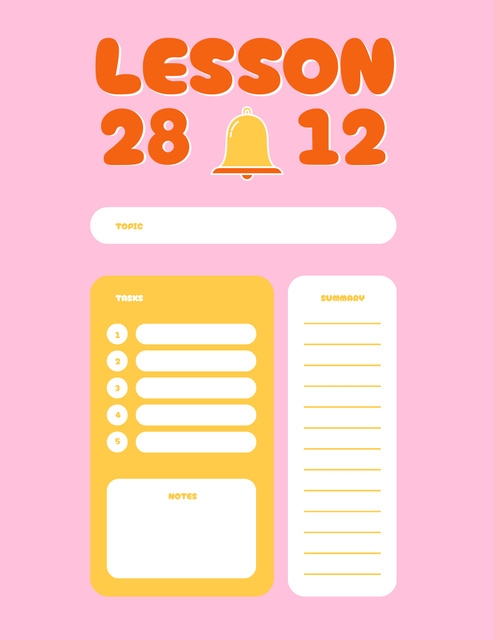 School Lesson Plan with Bell on Pink Notepad 8.5x11in Šablona návrhu
