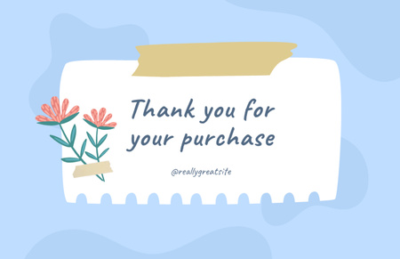 Mavi Üzerine Çiçek Çizimi ile Satın Aldığınız İçin Teşekkür Ederiz Thank You Card 5.5x8.5in Tasarım Şablonu