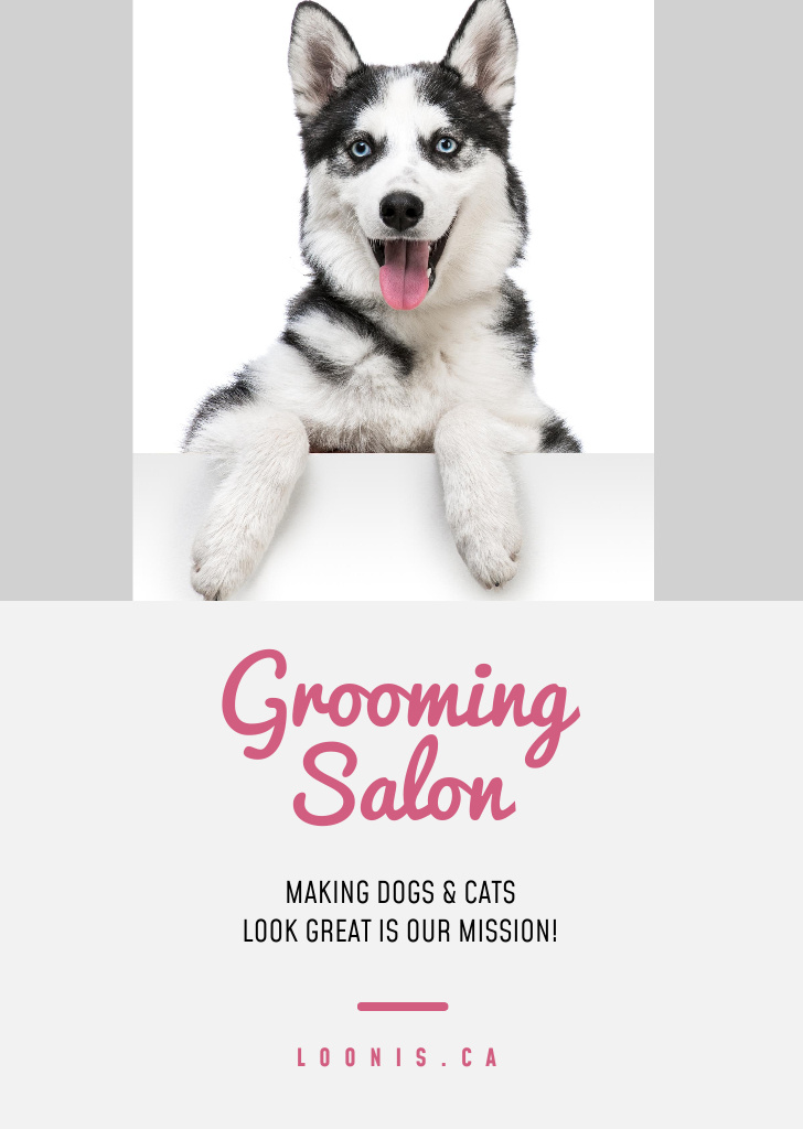 Grooming Salon Services Ad with Cute Dog Flyer A6 tervezősablon