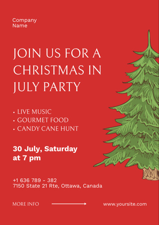 Christmas Party in July with Christmas Tree Flyer A6 Design Template