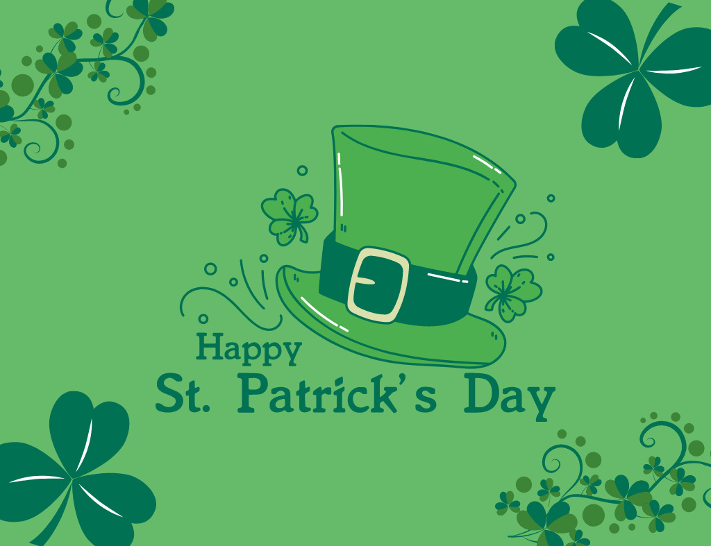 Luck-Filled Greetings for Patrick's Day with Green Hat Thank You Card 5.5x4in Horizontal Design Template