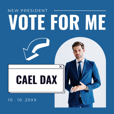 Plantilla de diseño de Candidatura a nuevo presidente con hombre de traje azul Instagram AD 