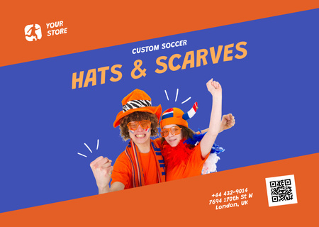 Sporty Soccer Hats and Scarves Promotion Flyer A6 Horizontal Design Template