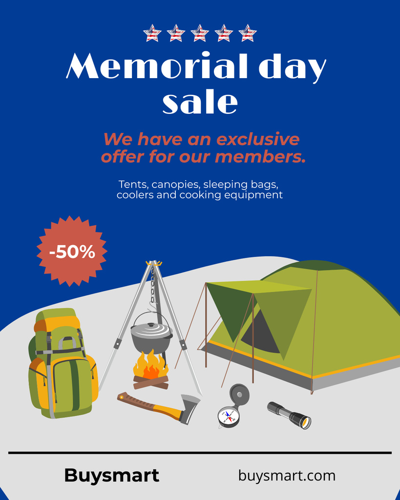 Memorial Day Sale Announcement with Green Tent Poster 16x20in Design Template
