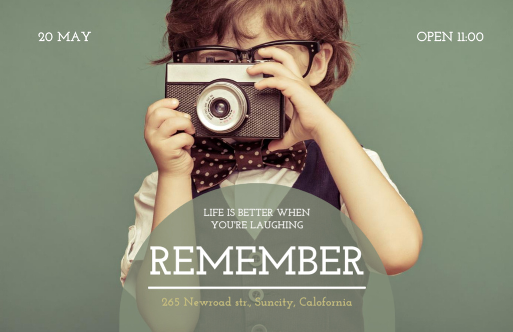 Plantilla de diseño de Motivational Quote with Cute Little Boy with Camera Flyer 5.5x8.5in Horizontal 