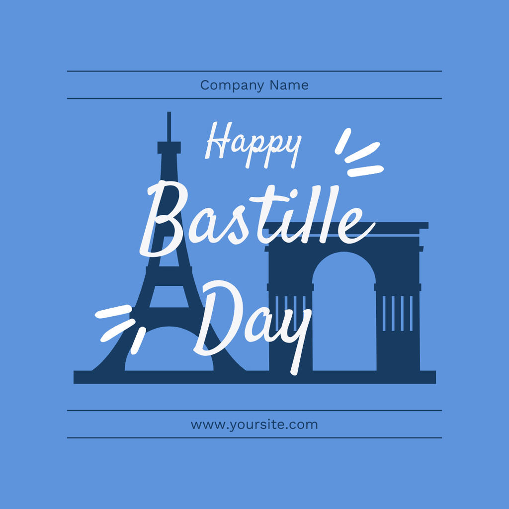 Bastille Day Congratulations With Illustration In Blue Instagram Πρότυπο σχεδίασης