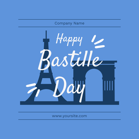 Поздравление с Днем взятия Бастилии с иллюстрацией синего цвета Instagram – шаблон для дизайна
