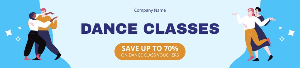 Dance Classes Announcement with Illustration of Dancing Couple Ebay Store Billboard Design Template