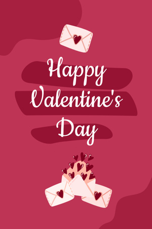 Cute Valentine's Day Greeting with Envelopes and Red Hearts Postcard 4x6in Vertical Design Template