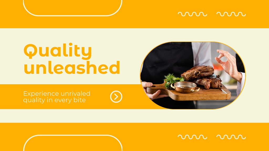 Quality Food Offer with Grilled Meat on Board Title 1680x945px Design Template