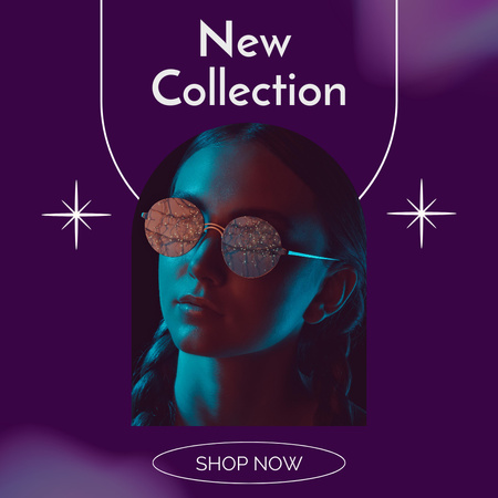 New Fashion Collection with Woman In Stylish Glasses Instagram Πρότυπο σχεδίασης
