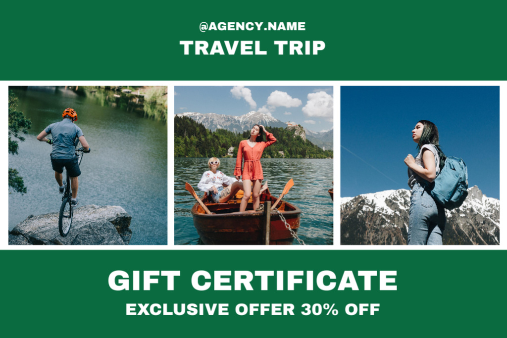 Ontwerpsjabloon van Gift Certificate van Exclusive Travel Offer on Green