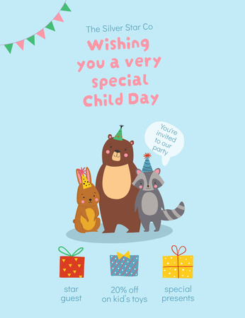 Wishing you Special Child Day Invitation 13.9x10.7cm Design Template