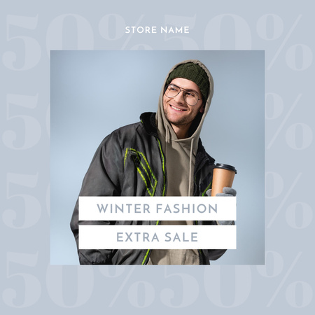 Winter Сollection of Modern Men’s Casual Clothing Instagram AD Design Template