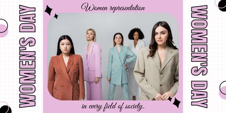 Women in Stylish Suits on International Women's Day Twitter Design Template