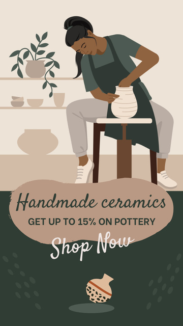 Ontwerpsjabloon van Instagram Video Story van Handmade Ceramics And Pottery With Discount