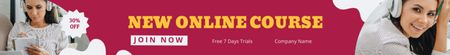 New Online Course Ad with Woman in Earphones Leaderboard – шаблон для дизайну
