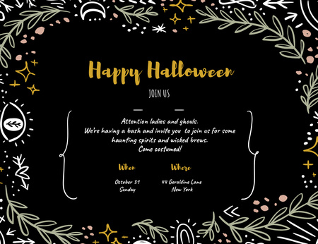 Halloween Greeting With Ornament In Black Invitation 13.9x10.7cm Horizontal Design Template