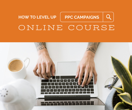 Platilla de diseño Online Course Ad Hands Typing on Laptop Medium Rectangle