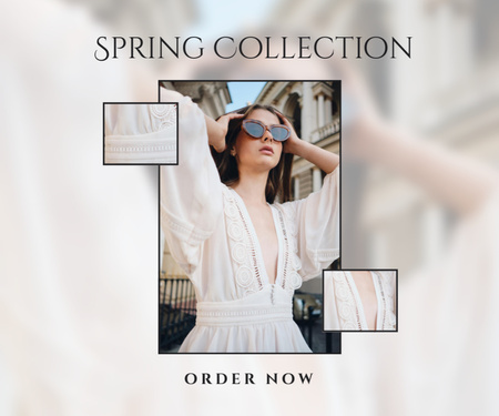 Jarní kolekce dámského oblečení na šedé Medium Rectangle Šablona návrhu