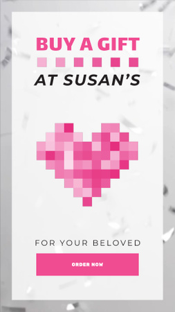 Ontwerpsjabloon van Instagram Video Story van Valentine's Day Pixel Heart and Confetti