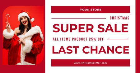 Woman in Santa's Costume for Christmas Super Sale Facebook AD Design Template