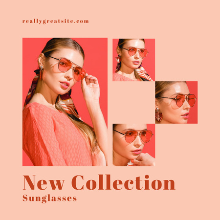 Uusi kokoelma aurinkolaseja punaisilla silmälaseilla Instagram Design Template