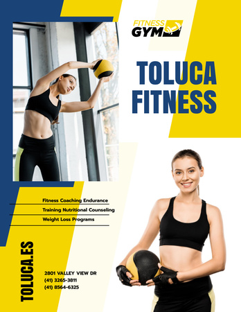 Gym Promotion with Woman with Equipment Poster 8.5x11in Design Template