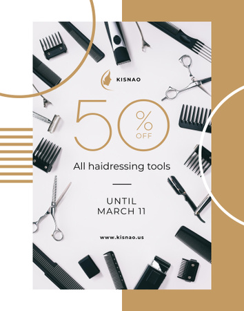 Modern Hairdressing Tools Sale Offer Poster 22x28in Design Template