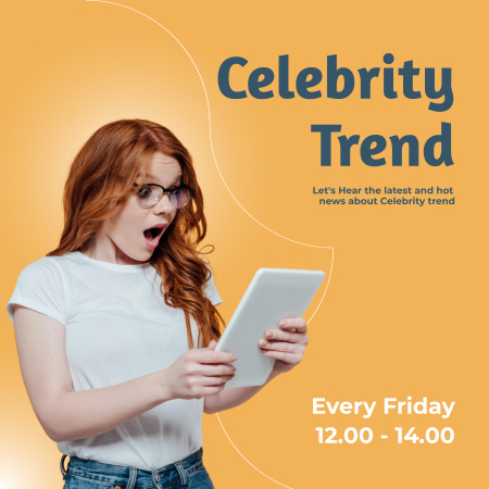 Celebrity Trend Podcast Cover with surprised woman Podcast Cover Πρότυπο σχεδίασης