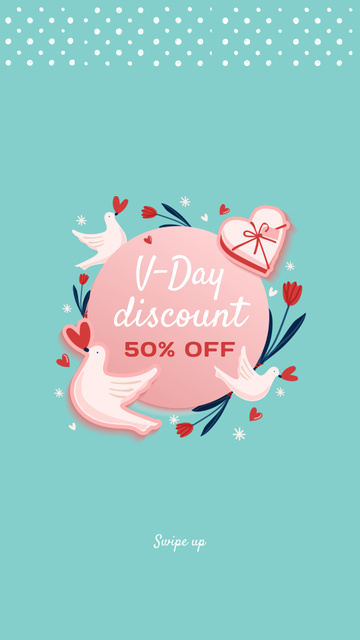 Valentine's Day Discount Offer with Pink Heart Instagram Story Tasarım Şablonu