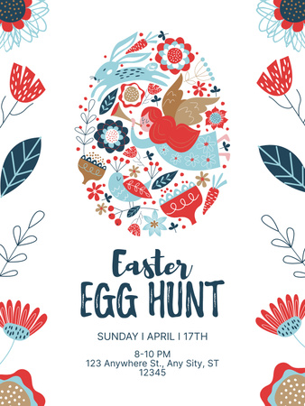 Easter Egg Hunt Announcement with Colorful Floral Egg Poster US Tasarım Şablonu