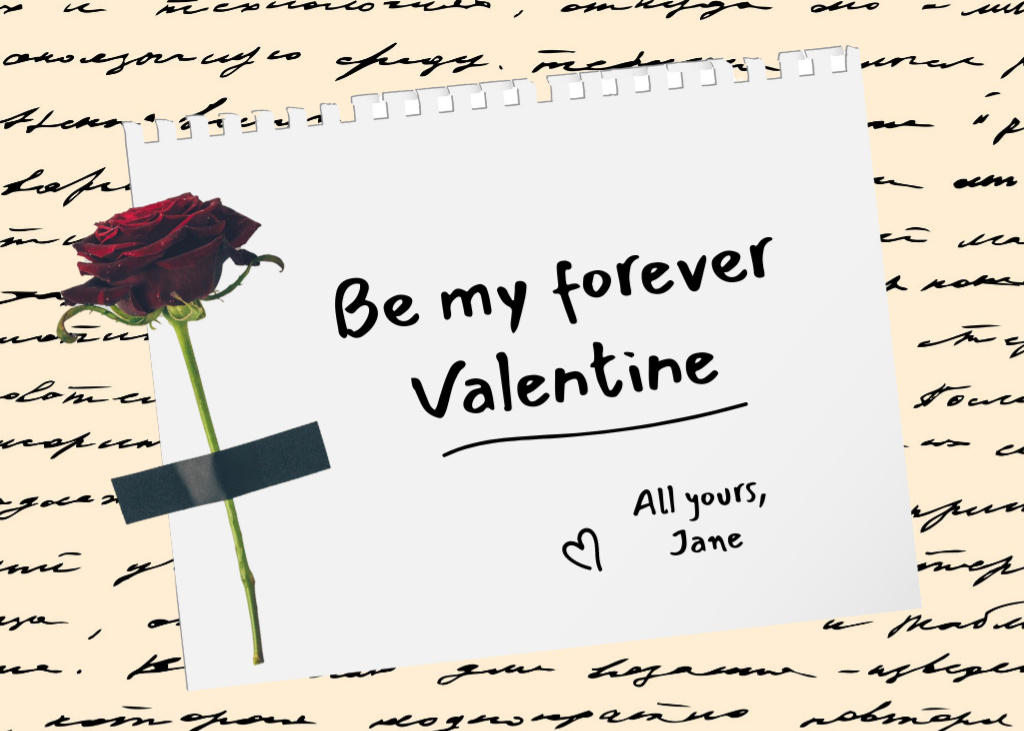 Designvorlage Cute Valentine's Day Holiday Greeting with Red Rose für Postcard 5x7in