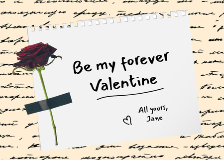 Aranyos Valentin-napi ünnepi üdvözlet vörös rózsával Postcard 5x7in tervezősablon