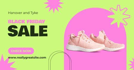 Template di design Saldi del Black Friday con eleganti scarpe da ginnastica rosa Facebook AD